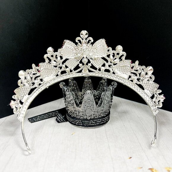 Gold Crystal Crown, Princess Tiara, Hot Pink Gemstone Crown, Quinceanera Crown - Picture 5 of 10